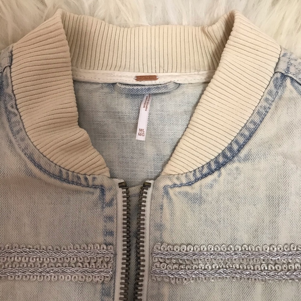 Free People Embroidered Officer Striped Denim Vest - Picture 7 of 8